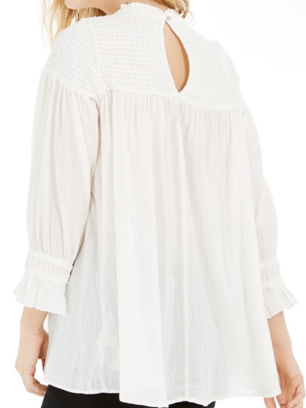 FREE PEOPLE Obi Mila white Smocked 3/4 Sleeve Tunic Women’s Size XS